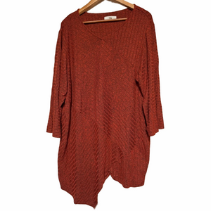 New Directions Curvy Asymmetrical Plus 3X Women Lady Orange Stretchy Sweater Top
